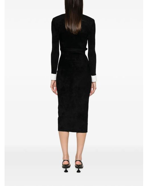 Self-Portrait Black Belted Button-Down Midi Dress