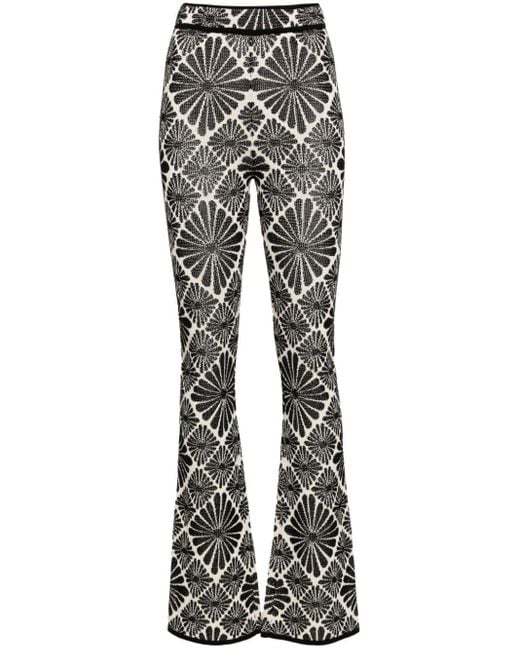 Sandro Gray Floral-embroidered Flared Trousers