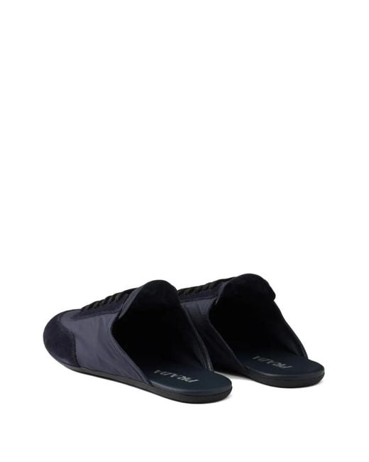 Prada Blue Collapse Re-Nylon And Suede Mules