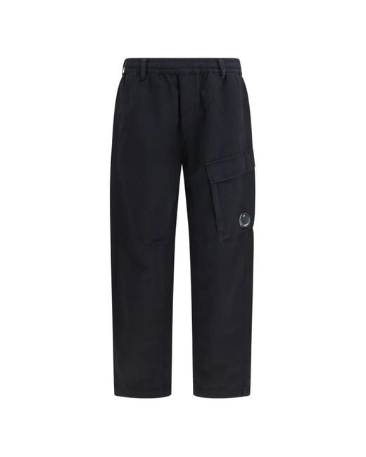 C P Company Blue Cotton And Linen Cargo Pants With Internal Drawstring Waist for men