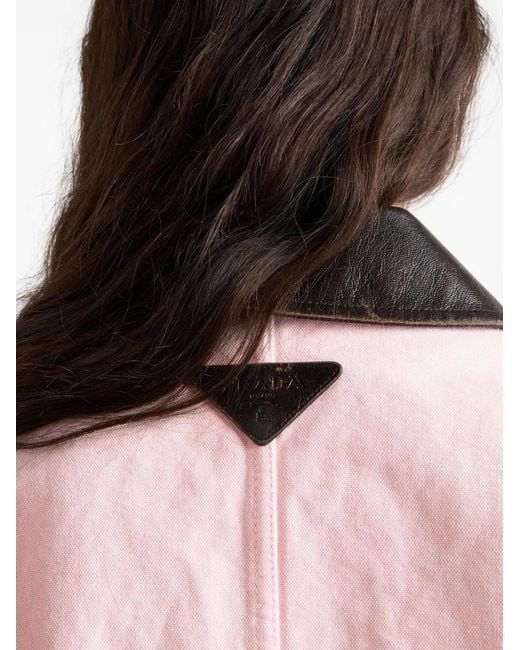 Prada Pink Leather Collar Patch-Pockets Jacket
