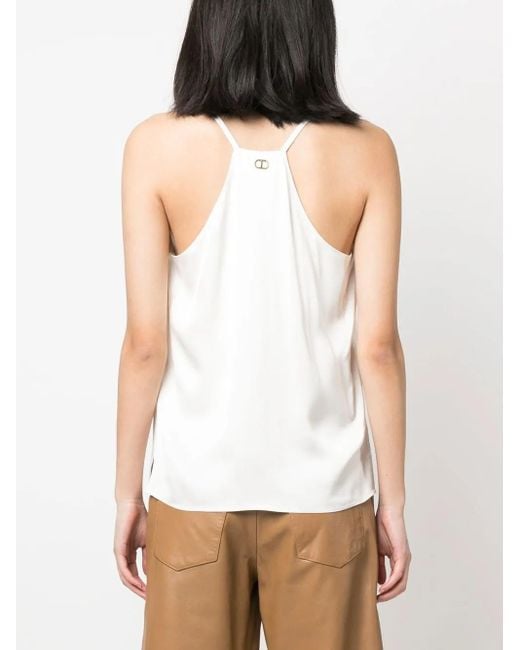 Twinset White Rear Logo-Plaque Satin Top