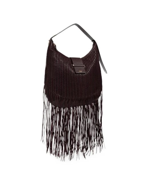 Jimmy Choo Purple Bar Hobo Medium Deep Merlot Biker Leather Shoulder Bag With Suede Fringes