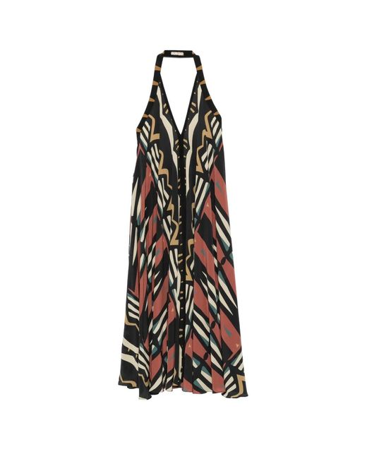 VOLANTIS White Geometric-Print Maxi Dress