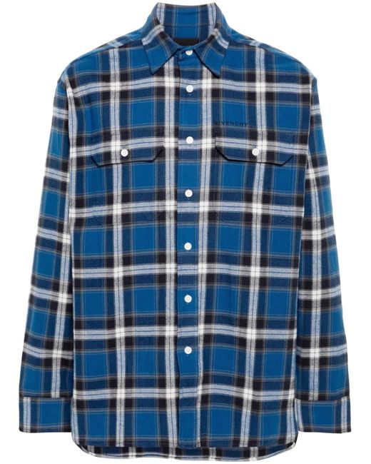 Givenchy Blue Checked Cotton Shirt for men