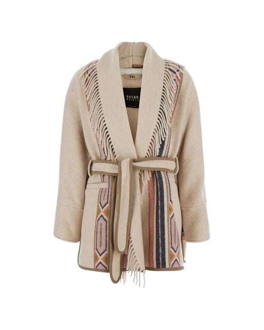 Bazar Deluxe Natural Fringed Geometric-Pattern Cardigan