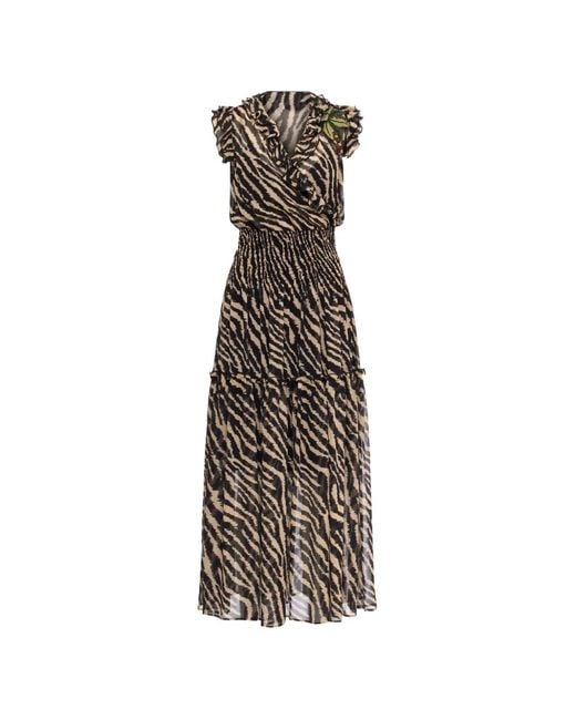 Maison Common White Ruffled Zebra-Print Dress