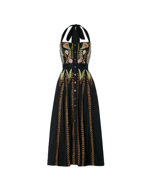 Temperley London Black Juniper Embroidered Halterneck Midi Dress