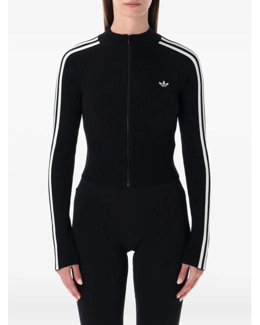 Adidas Black Ribbed Zip-Up Track Sweatshirt