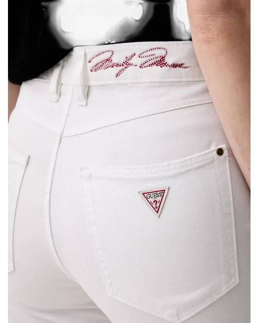 Guess White Logo-Patch Cropped Jeans