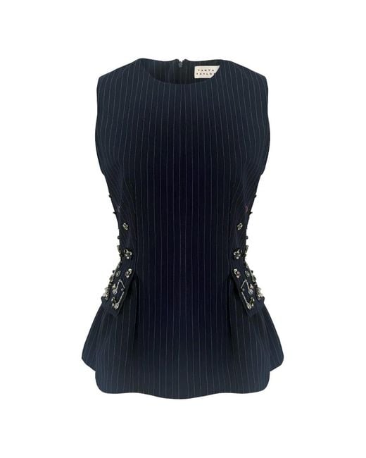 Tanya Taylor Blue Astrid Embellished Top