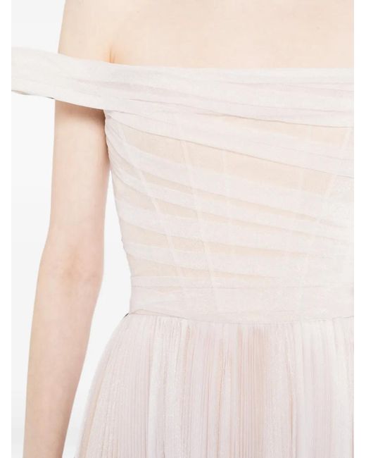 Montsand White Off-Shoulder Pleated Midi Dress