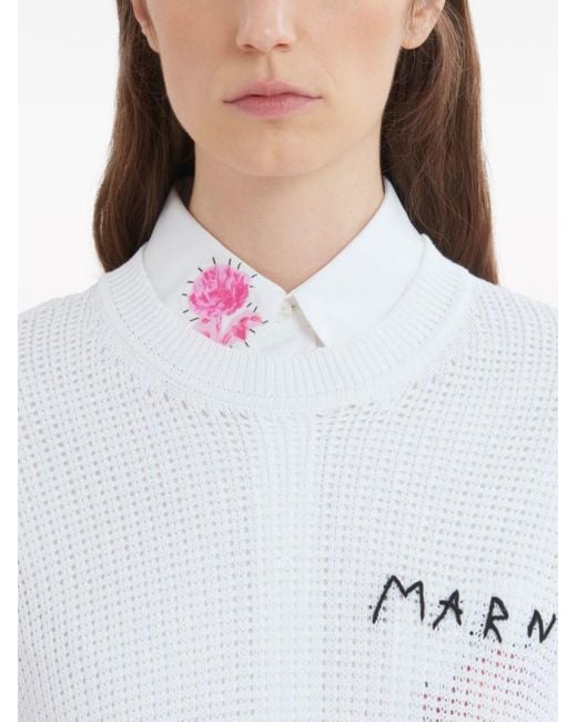 Marni White Pullover mit Logo-Stickerei