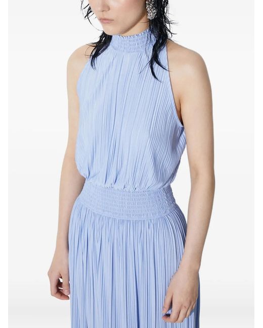 Samsøe & Samsøe Blue Pleated High-Neck Midi Dress