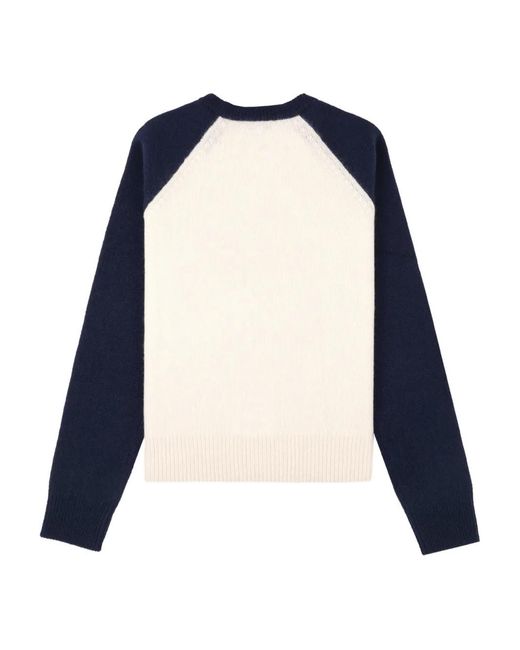 Sporty & Rich Blue Raglan-Sleeve Embroidered Sweater