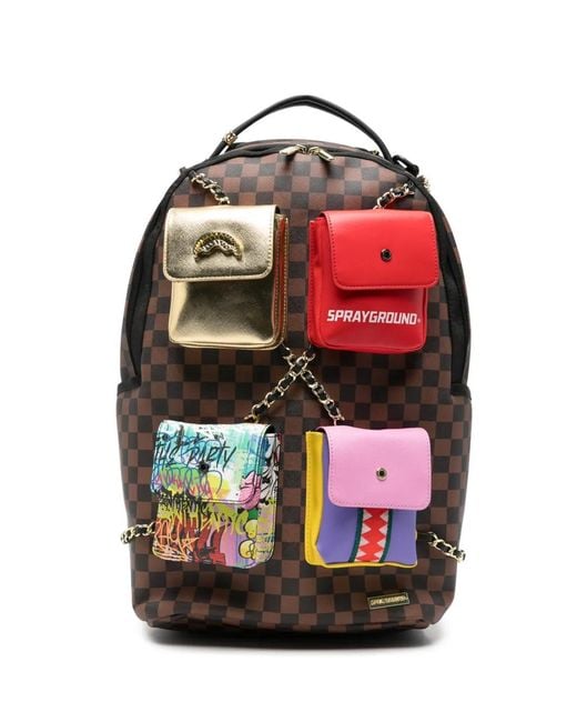 Sprayground Red Check-Pattern Chain-Link Backpack for men