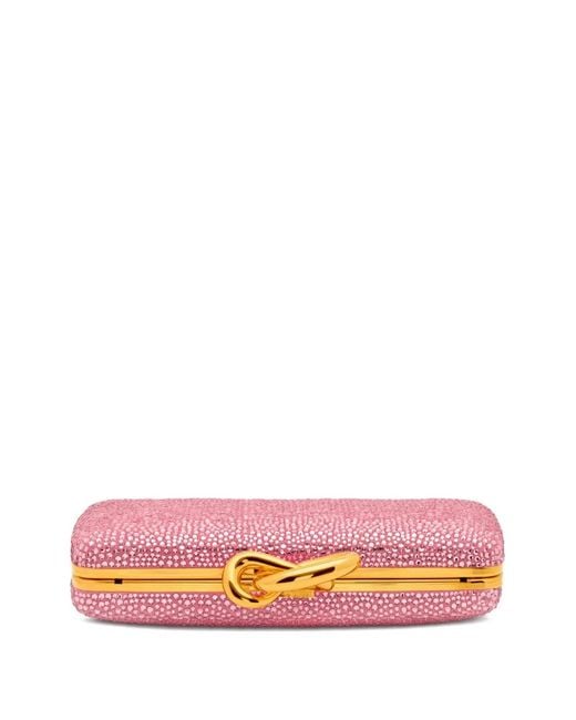 Oscar de la Renta Pink Crystal Knot Handle Clutch Bag