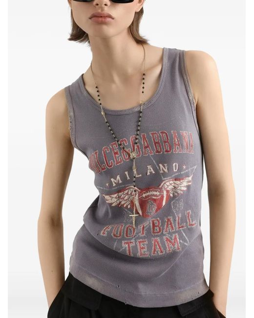 Dolce & Gabbana Gray Print-Detail Crew Neck Tank Top