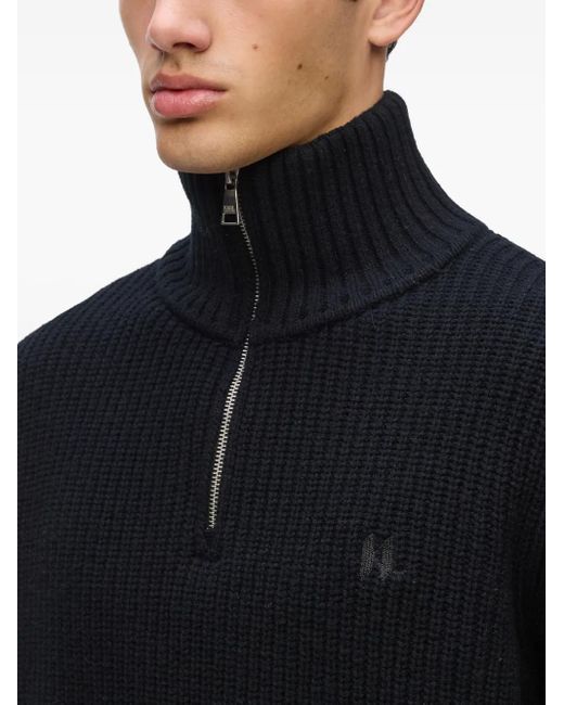 Karl Lagerfeld Black Half-Zip High-Neck Sweater for men