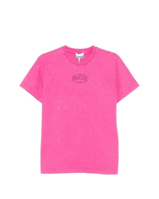 Ganni Pink Washed Effect T-Shirt