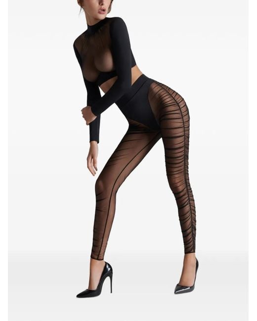 Scandale Black Nuit Fauve Mesh-Panel Leggings