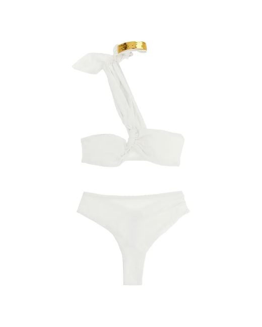 Elisabetta Franchi White Jewel One-Shoulder Bikini