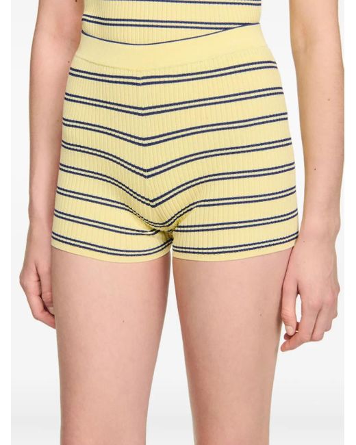 Sandro Yellow Gerippte Shorts Mit Streifen
