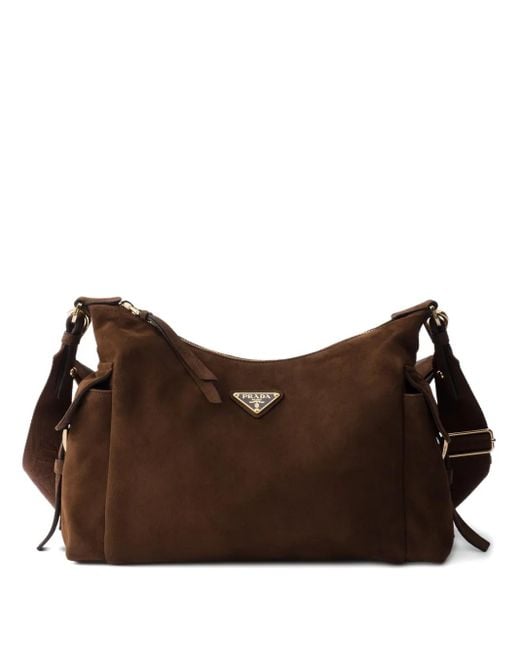 Prada Brown Large Explore Suede-Leather Shoulder Bag