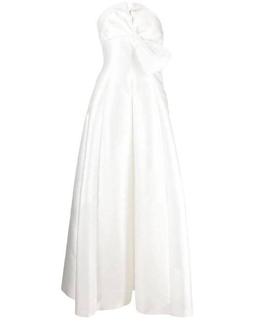 Alberta Ferretti White Bow-Embellished Evening Gown