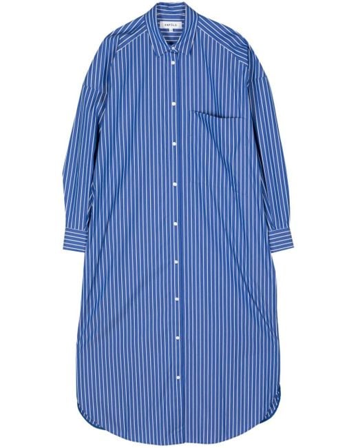 Enfold Blue Long Striped Cotton-blend Shirt Dress