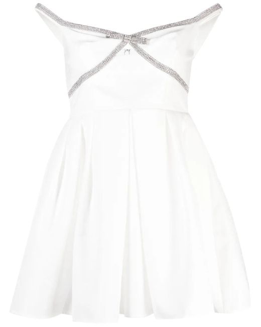 Self-Portrait White Diamanté-Trim Off-Shoulder Minidress
