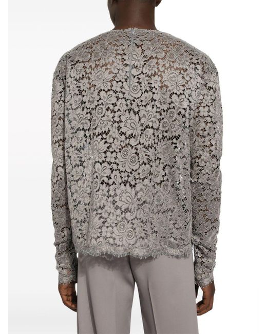 Dolce & Gabbana Gray Guipure-lace Round-neck Top for men