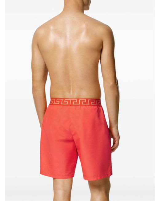 Versace Zwembroek Met Greca-tailleband in het Red voor heren