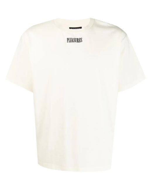 Pleasures White Plaid-Design Cotton T-Shirt for men