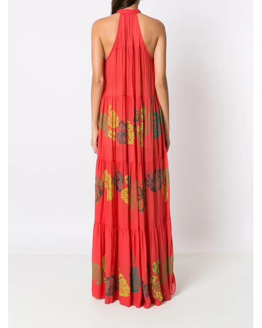 Amir Slama Red Palm Leaf Print Maxi Dress