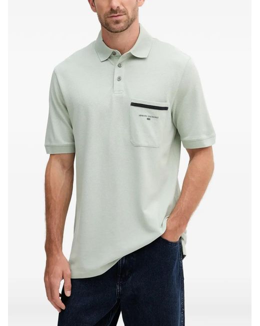 ARMANI EXCHANGE Gray Logo-Print Polo Shirt for men