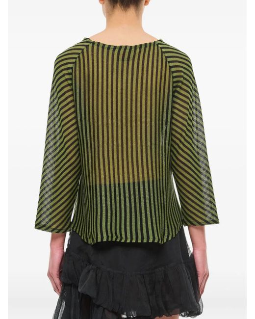VITELLI Green Striped-Pattern Three-Quarter Top