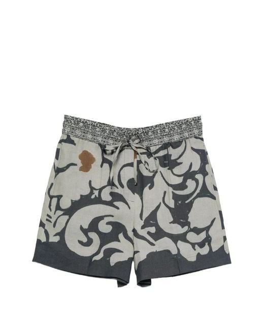 Luisa Cerano Gray Short Imprimé À Lien De Resserrage