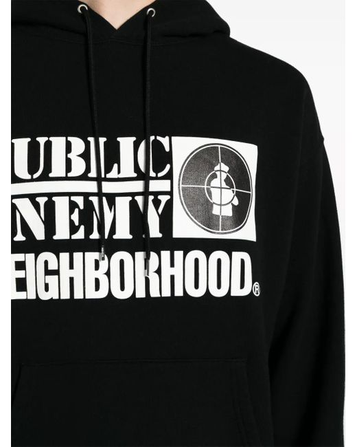 Neighborhood Black X Public Enemy Logo-Print Cotton Hoodie for men
