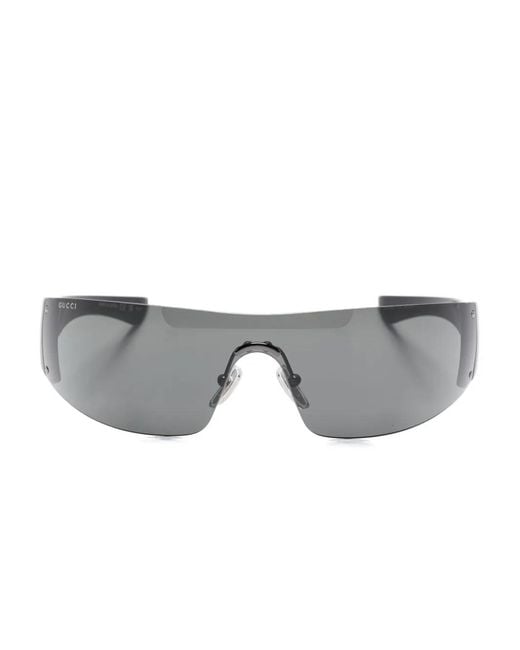 Gucci Gray Crystal-Embellished Shield Sunglasses