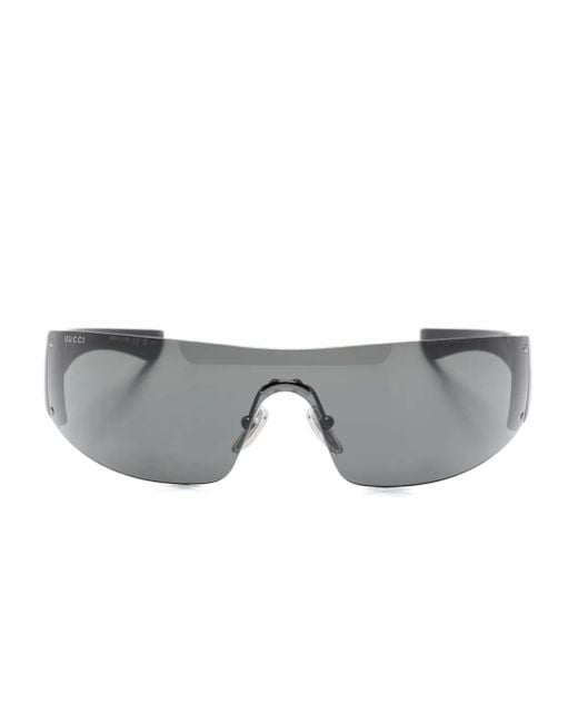 Gucci Gray Crystal-Embellished Shield Sunglasses