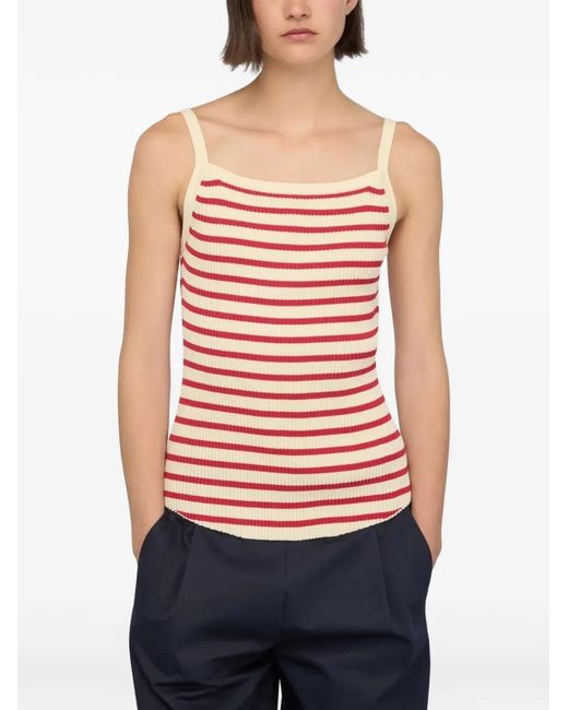 Semicouture Red Striped Ribbed-Knit Tank Top