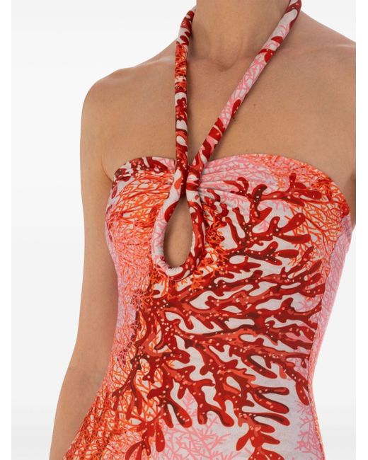 Silvia Tcherassi Red Frazer Coral-print Swimsuit