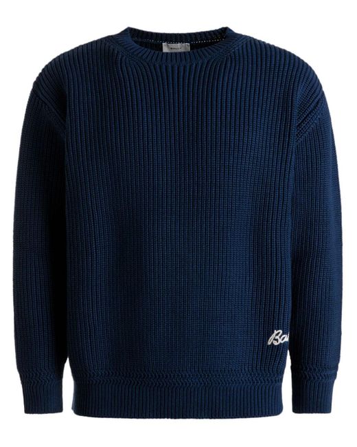 Bally Blue Logo-embroidered Ribbed-knit Jumper for men