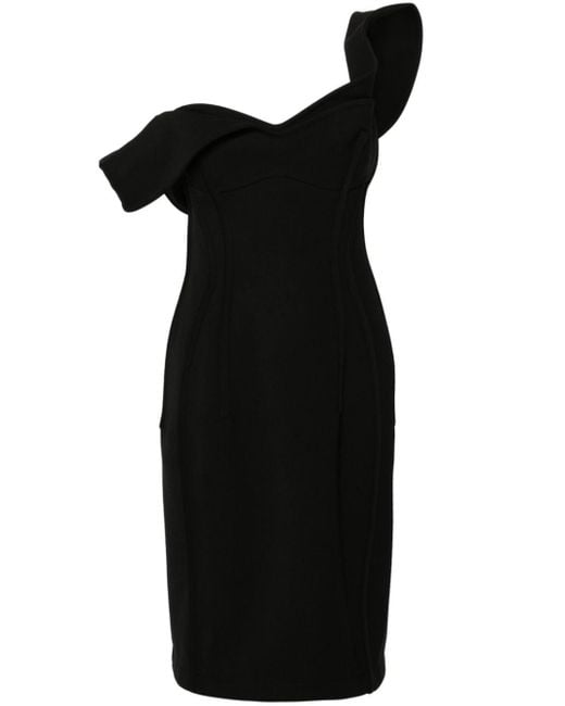 Bottega Veneta Wollen Midi-jurk Met Bustiere in het Black