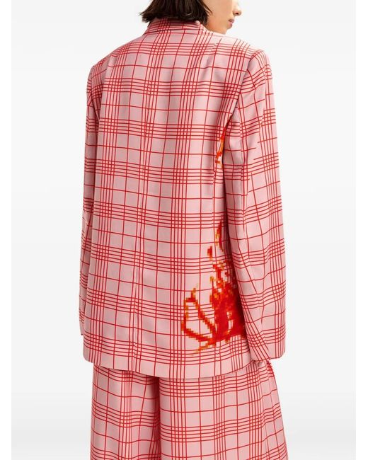 Essentiel Antwerp Pink Juliana Checked-Print Double-Breasted Blazer