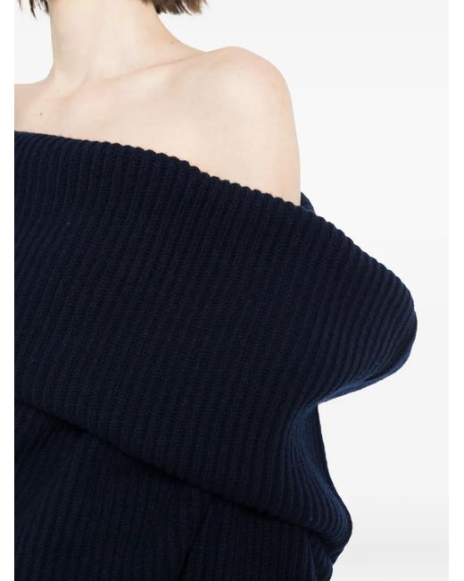 A.W.A.K.E. MODE Blue Ribbed Asymmetric Sweater