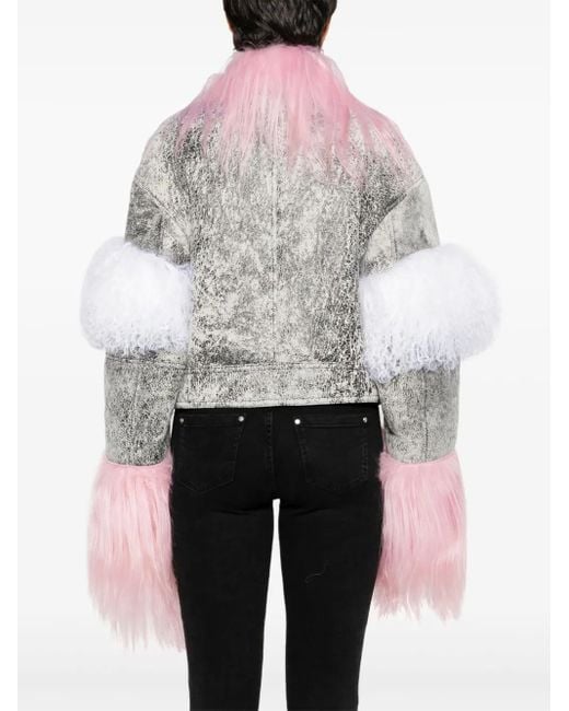 The Attico Pink Shearling-Inserts Suede Jacket