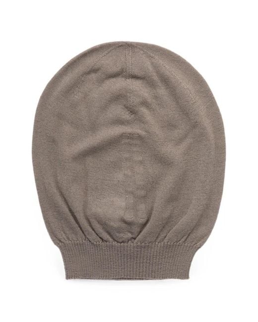 Rick Owens Gray Ribbed-Knit Beanie Hat