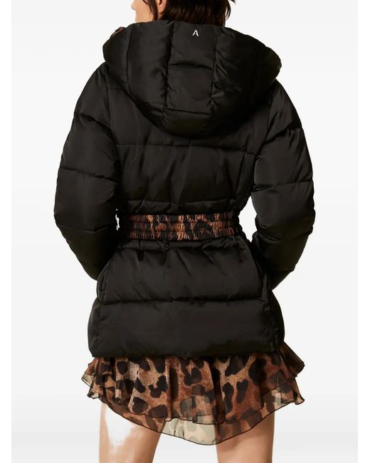 Twinset Black Puffer Jacket With Reversible Belt